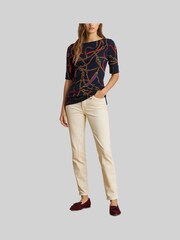Lauren Ralph Lauren Blue Judy Belt Print Stretch Cotton Boatneck T-Shirt - Image 3 of 7