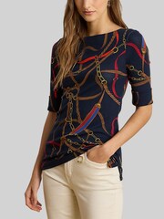 Lauren Ralph Lauren Blue Judy Belt Print Stretch Cotton Boatneck T-Shirt - Image 7 of 7