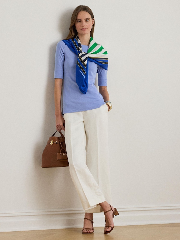 Lauren Ralph Lauren Blue Judy Stretch Cotton Boatneck Top - Image 2 of 8