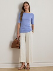 Lauren Ralph Lauren Blue Judy Stretch Cotton Boatneck Top - Image 5 of 8