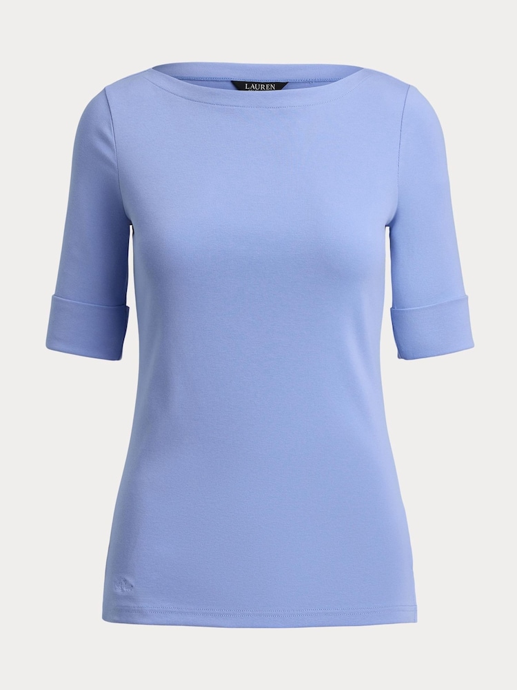 Lauren Ralph Lauren Blue Judy Stretch Cotton Boatneck Top - Image 8 of 8