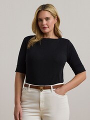 Lauren Ralph Lauren Black Curve Judy Stretch Cotton Boatneck Top - Image 3 of 5