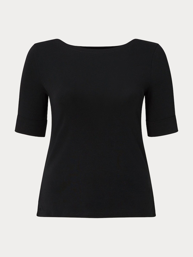 Lauren Ralph Lauren Black Curve Judy Stretch Cotton Boatneck Top - Image 5 of 5