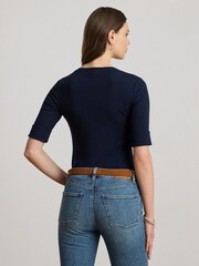 Lauren Ralph Lauren Blue Judy Stretch Cotton V-Neck Elbow Jersey T-Shirt - Image 2 of 6