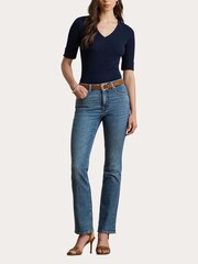 Lauren Ralph Lauren Blue Judy Stretch Cotton V-Neck Elbow Jersey T-Shirt - Image 5 of 6