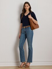 Lauren Ralph Lauren Blue Judy Stretch Cotton V-Neck Elbow Jersey T-Shirt - Image 6 of 6