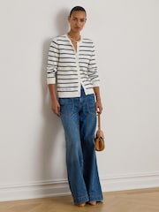 Lauren Ralph Lauren Blue Ralhan Stripe Cable Knit Crest Logo Cardigan - Image 2 of 7