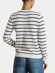Lauren Ralph Lauren Blue Ralhan Stripe Cable Knit Crest Logo Cardigan - Image 5 of 7