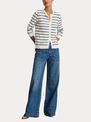 Lauren Ralph Lauren Blue Ralhan Stripe Cable Knit Crest Logo Cardigan - Image 7 of 7