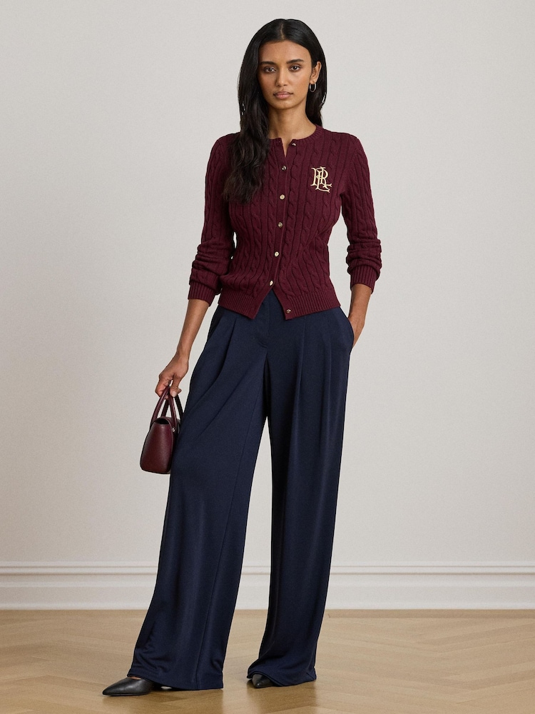 Lauren Ralph Lauren Red Ralhan Cable Knit Crest Logo Cardigan - Image 1 of 4 Lauren Ralph Lauren Red Ralhan Cable Knit Crest Logo Cardigan - Image 1 of 4