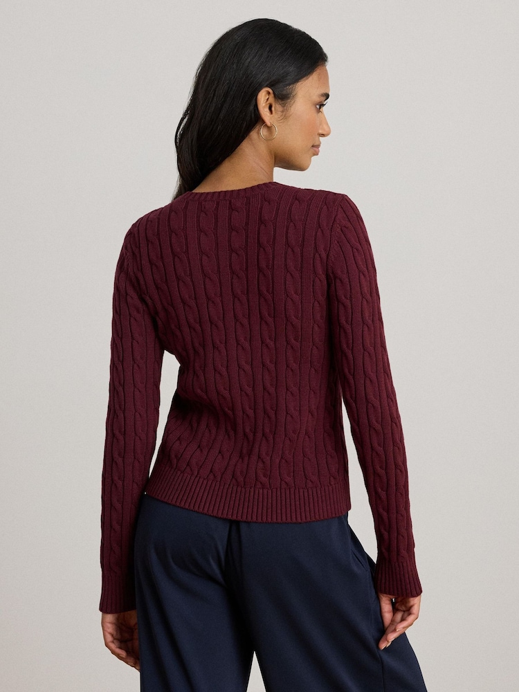 Lauren Ralph Lauren Red Ralhan Cable Knit Crest Logo Cardigan - Image 2 of 4 Lauren Ralph Lauren Red Ralhan Cable Knit Crest Logo Cardigan - Image 2 of 4