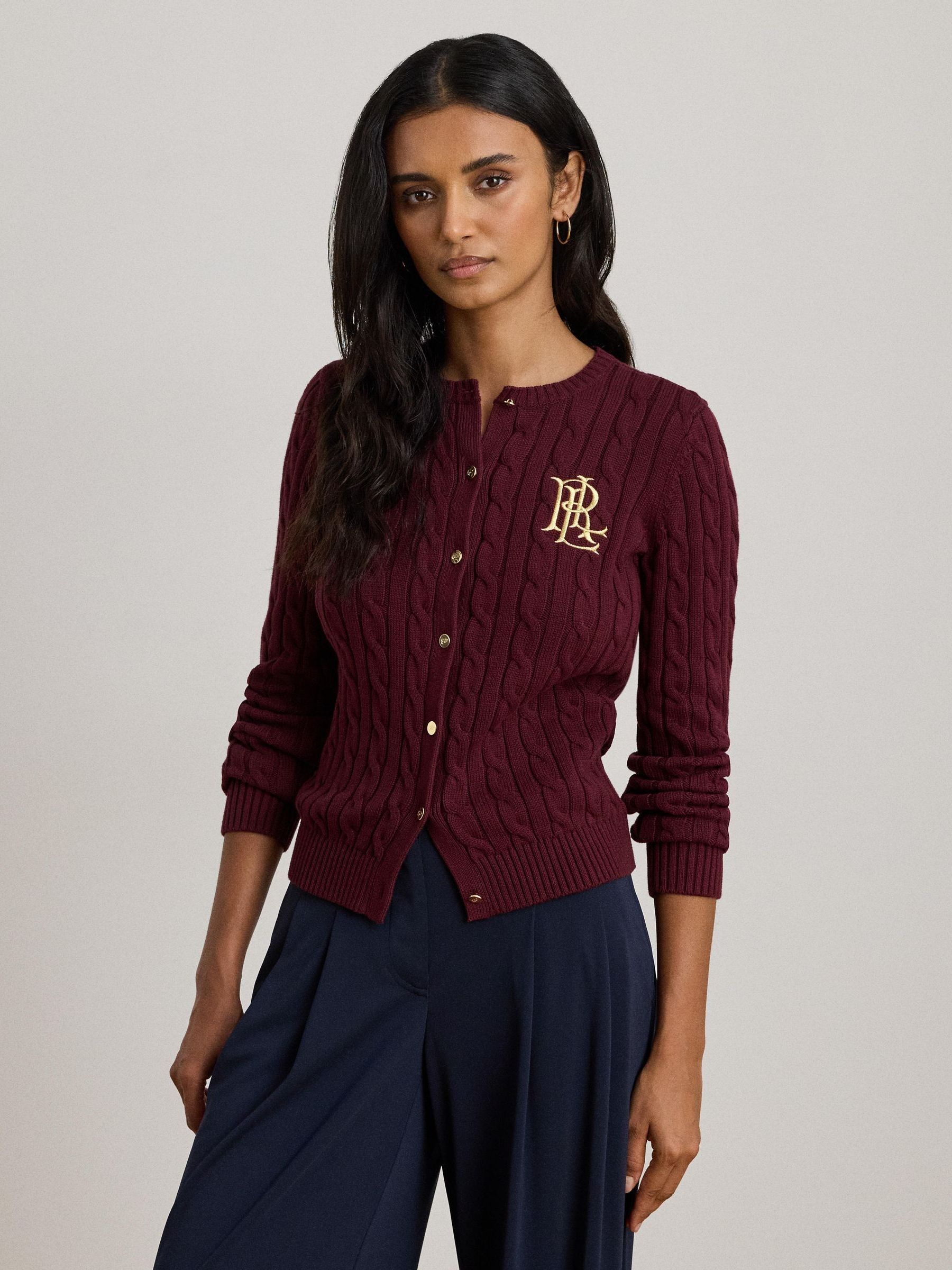 Buy Lauren Ralph Lauren Burgundy Red Ralhan Cable Knit Cotton