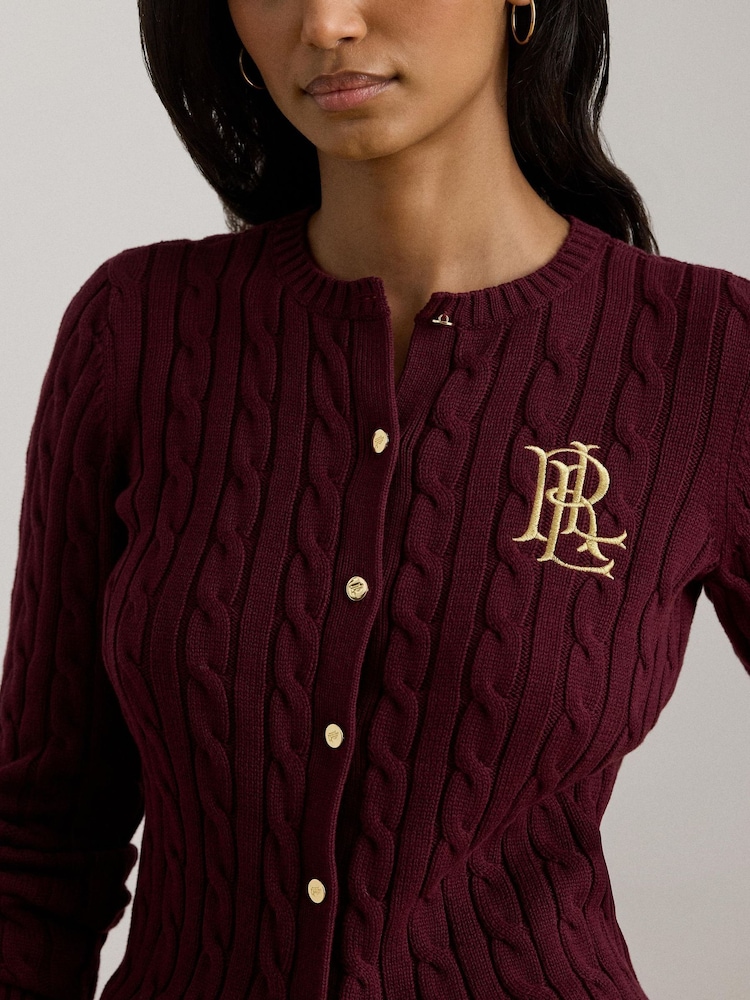 Lauren Ralph Lauren Red Ralhan Cable Knit Crest Logo Cardigan - Image 4 of 4 Lauren Ralph Lauren Red Ralhan Cable Knit Crest Logo Cardigan - Image 4 of 4