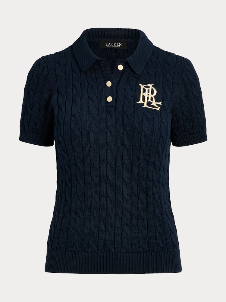 Lauren Ralph Lauren Blue Montiva Cable Knit Emboridered Logo Jumper - Image 8 of 8 Lauren Ralph Lauren Blue Montiva Cable Knit Emboridered Logo Jumper - Image 8 of 8