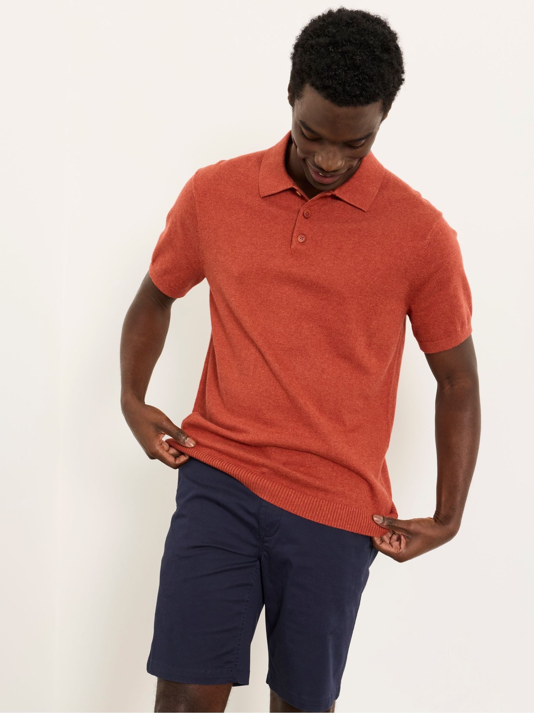 Fat Face Men's Burnt Orange Fatface Rye Knitted Polo Shirt