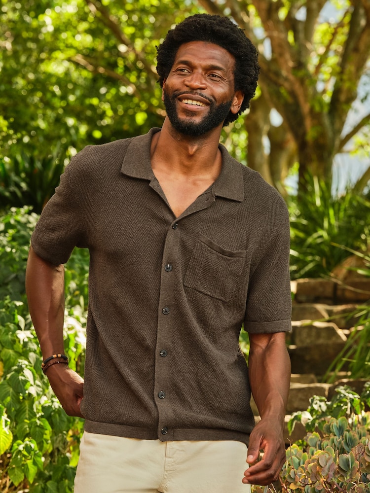 FatFace Portloe Khaki Green Knitted Shirt - Image 1 of 7