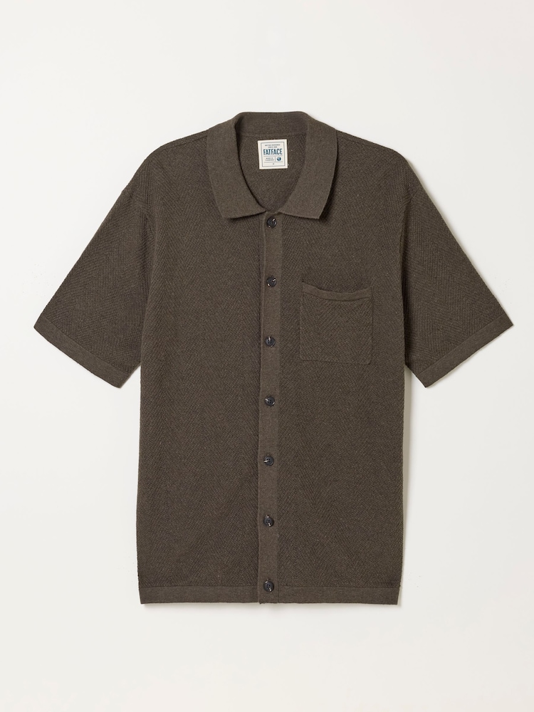 FatFace Portloe Khaki Green Knitted Shirt - Image 7 of 7