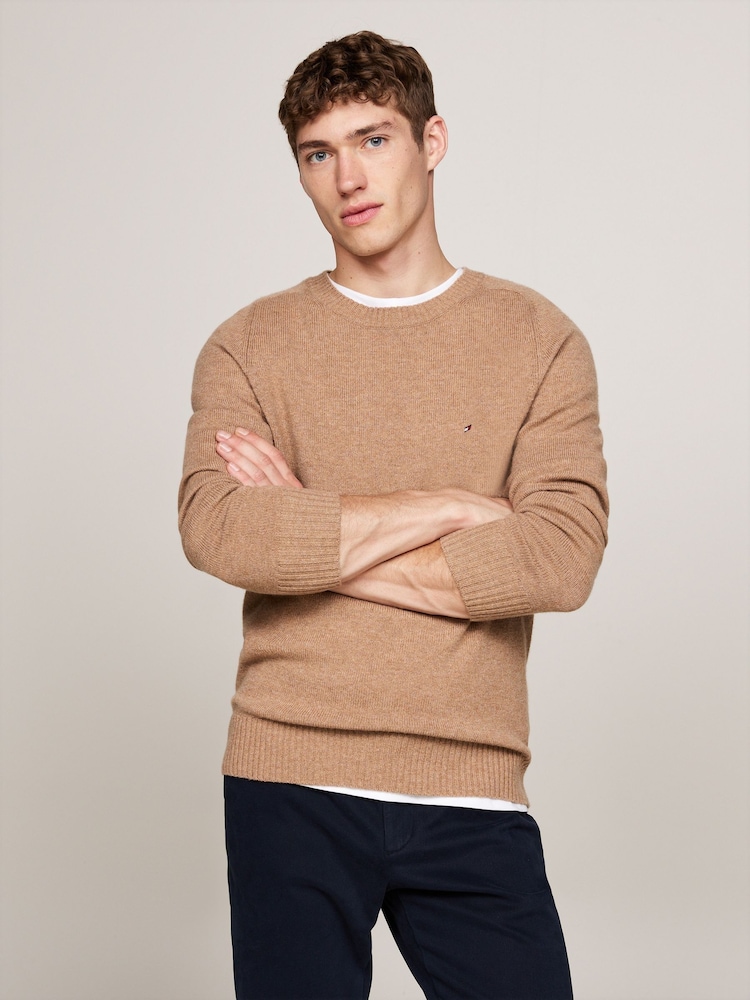 Tommy Hilfiger Green Pure Lambswool Crew Neck Jumper - Image 1 of 6 Tommy Hilfiger Green Pure Lambswool Crew Neck Jumper - Image 1 of 6
