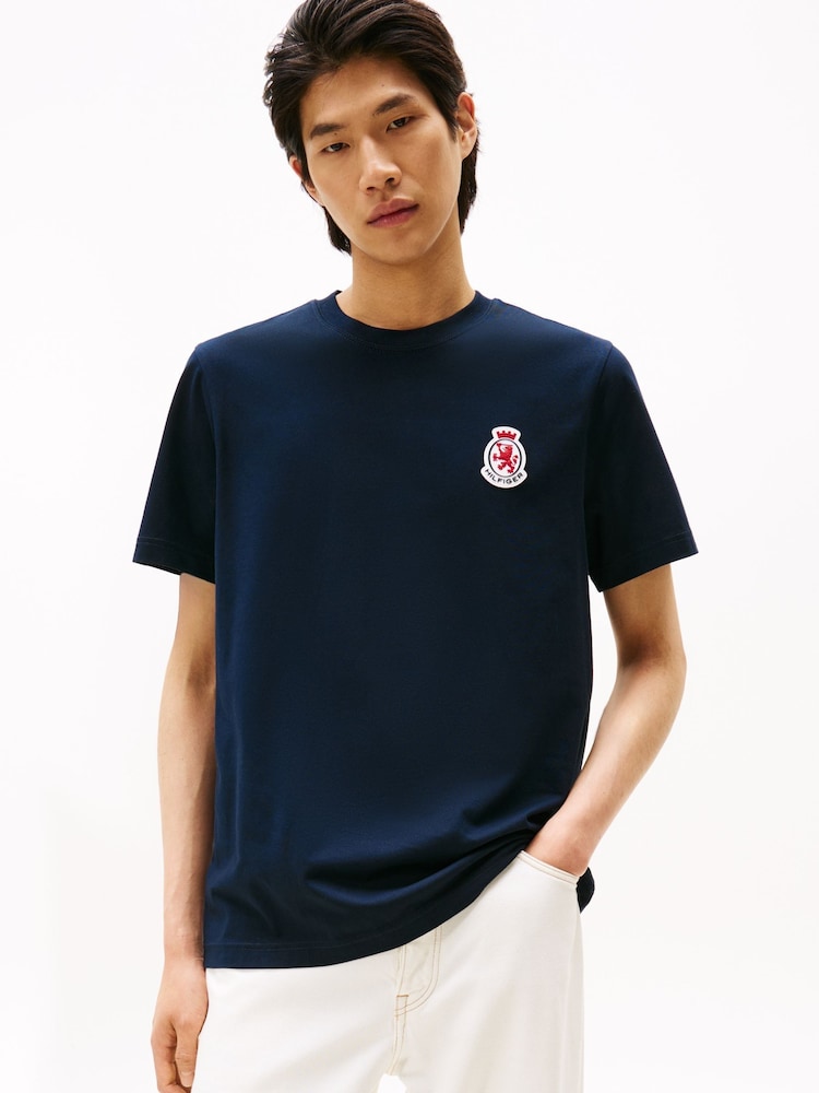 Tommy Hilfiger Blue Rubberised Crest Jersey T-Shirt - Image 1 of 5 Tommy Hilfiger Blue Rubberised Crest Jersey T-Shirt - Image 1 of 5