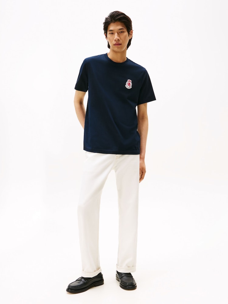 Tommy Hilfiger Blue Rubberised Crest Jersey T-Shirt - Image 2 of 5 Tommy Hilfiger Blue Rubberised Crest Jersey T-Shirt - Image 2 of 5