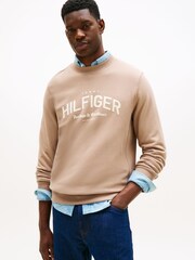 Tommy Hilfiger Brown Arch Logo Terry Crew Neck Sweatshirt - Image 1 of 5