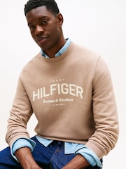 Tommy Hilfiger Brown Arch Logo Terry Crew Neck Sweatshirt - Image 4 of 5