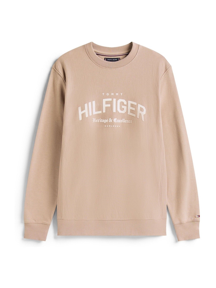 Tommy Hilfiger Brown Arch Logo Terry Crew Neck Sweatshirt - Image 5 of 5