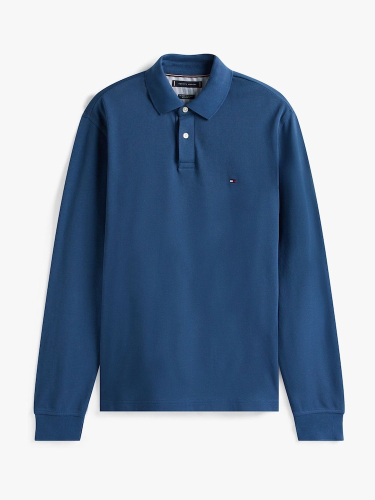 Tommy Hilfiger Blue 1985 Regular Fit Pique Long Sleeve Polo Shirt - Image 7 of 7