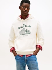 Tommy Hilfiger Cream Logo Embroidery Relaxed Drawstring Hoodie - Image 1 of 5