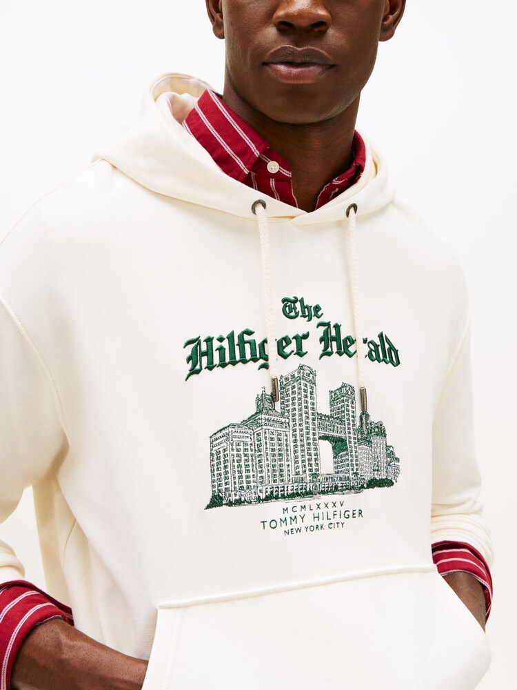 Tommy Hilfiger Cream Logo Embroidery Relaxed Drawstring Hoodie - Image 1 of 5