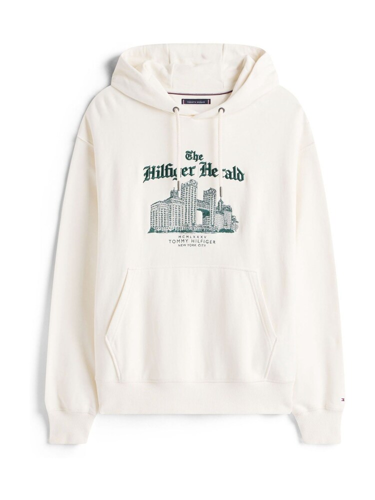 Tommy Hilfiger Cream Logo Embroidery Relaxed Drawstring Hoodie - Image 2 of 5