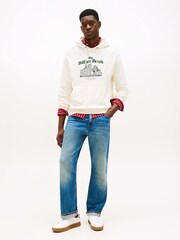 Tommy Hilfiger Cream Logo Embroidery Relaxed Drawstring Hoodie - Image 3 of 5