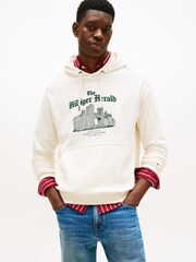 Tommy Hilfiger Cream Logo Embroidery Relaxed Drawstring Hoodie - Image 5 of 5