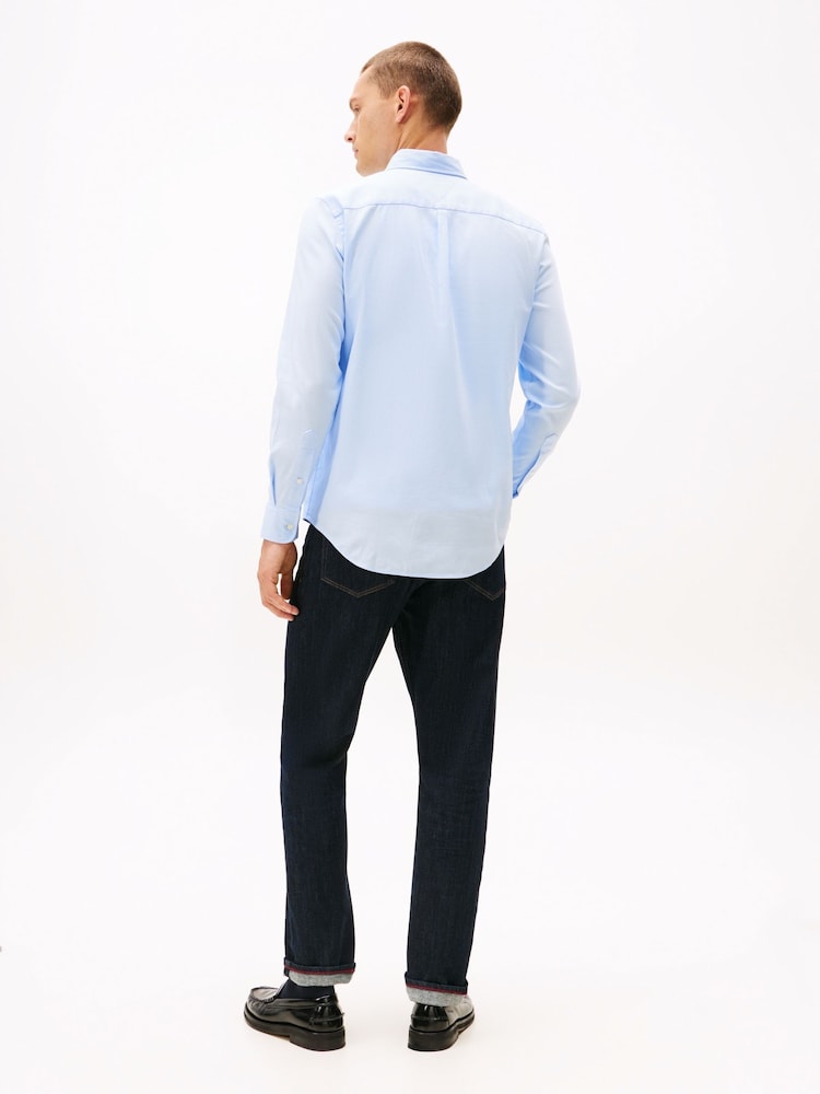 Tommy Hilfiger Blue Slim Fit Yarn Dyed Dobby Shirt - Image 2 of 5 Tommy Hilfiger Blue Slim Fit Yarn Dyed Dobby Shirt - Image 2 of 5