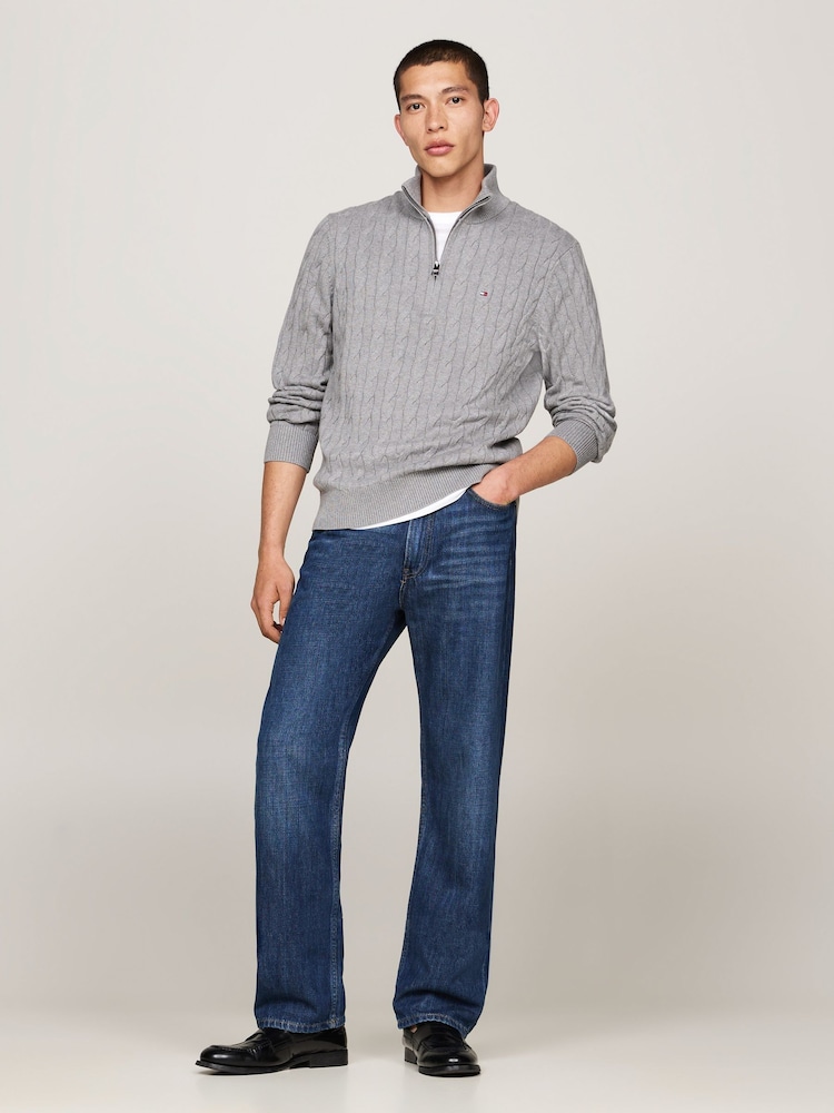 Tommy Hilfiger Grey Cable Knit Half Zip Jumper - Image 2 of 6 Tommy Hilfiger Grey Cable Knit Half Zip Jumper - Image 2 of 6