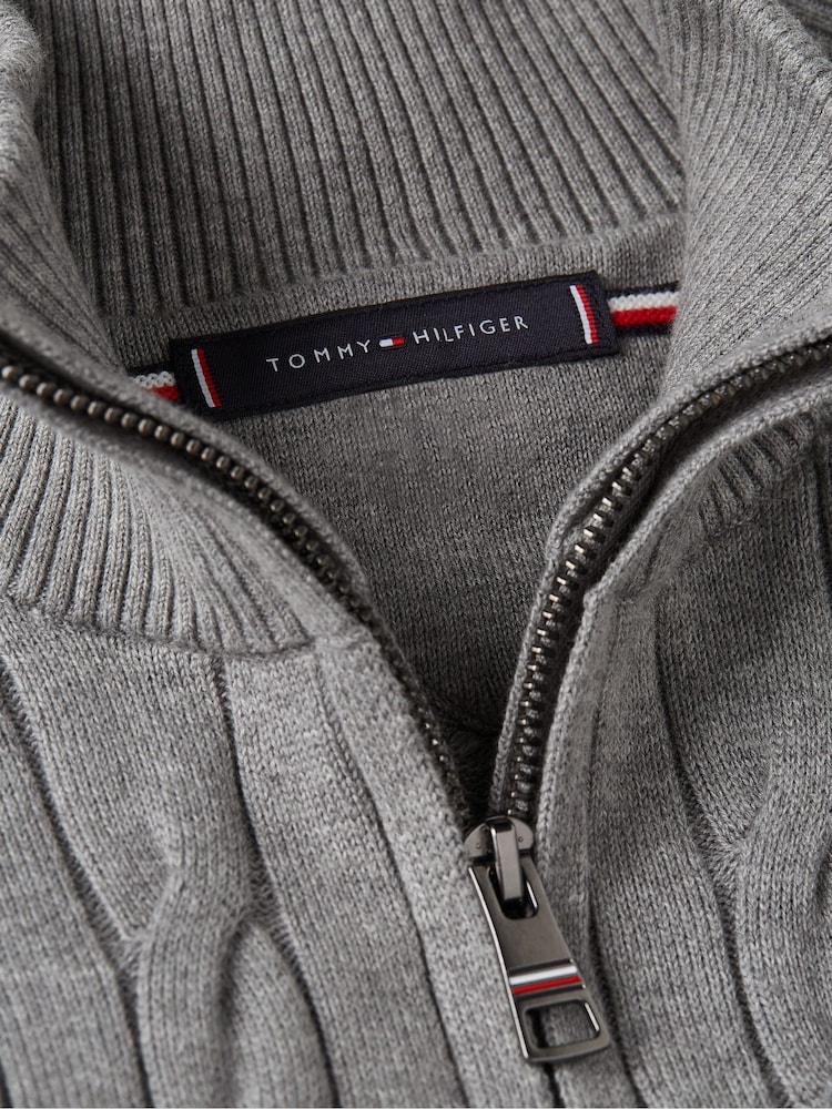 Tommy Hilfiger Grey Cable Knit Half Zip Jumper - Image 6 of 6 Tommy Hilfiger Grey Cable Knit Half Zip Jumper - Image 6 of 6