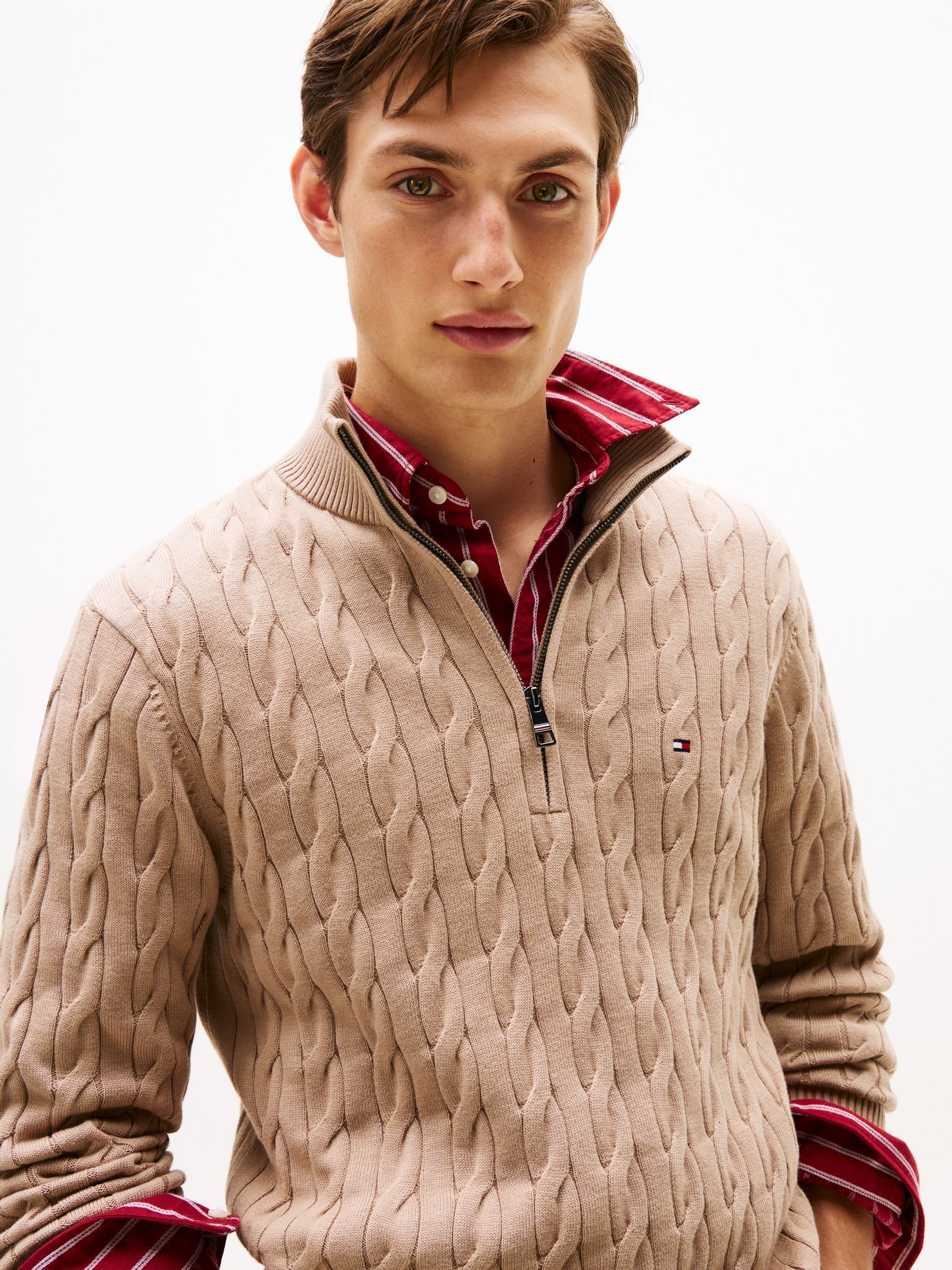 Buy Tommy Hilfiger Brown Cable Knit Half Zip Jumper from Next USA