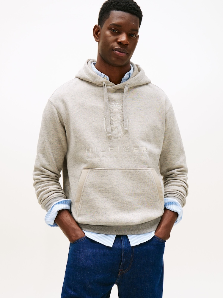 Tommy Hilfiger Grey Varsity Crest Relaxed Fleece Hoodie - Image 1 of 5