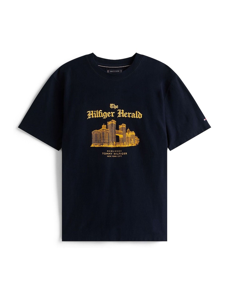 Tommy Hilfiger Blue Graphic Relaxed Crew Neck T-Shirt - Image 2 of 4 Tommy Hilfiger Blue Graphic Relaxed Crew Neck T-Shirt - Image 2 of 4