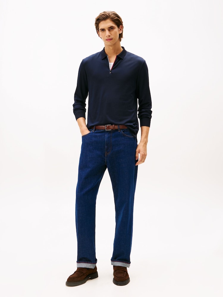 Tommy Hilfiger Blue Interlock Zip Long Sleeve Polo Shirt - Image 2 of 5