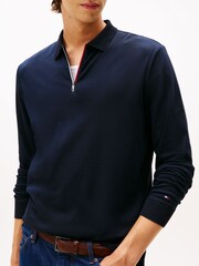 Tommy Hilfiger Blue Interlock Zip Long Sleeve Polo Shirt - Image 4 of 5