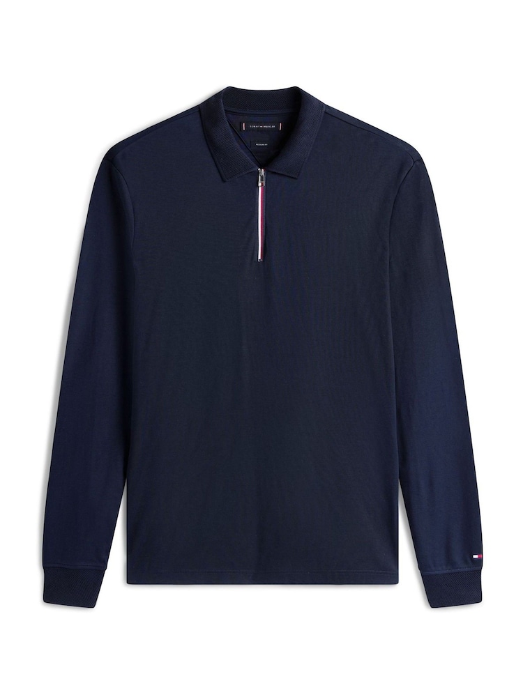 Tommy Hilfiger Blue Interlock Zip Long Sleeve Polo Shirt - Image 5 of 5 Tommy Hilfiger Blue Interlock Zip Long Sleeve Polo Shirt - Image 5 of 5