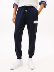 Tommy Hilfiger Blue Colour-Blocked Fleece Cuffed Joggers - Image 1 of 4