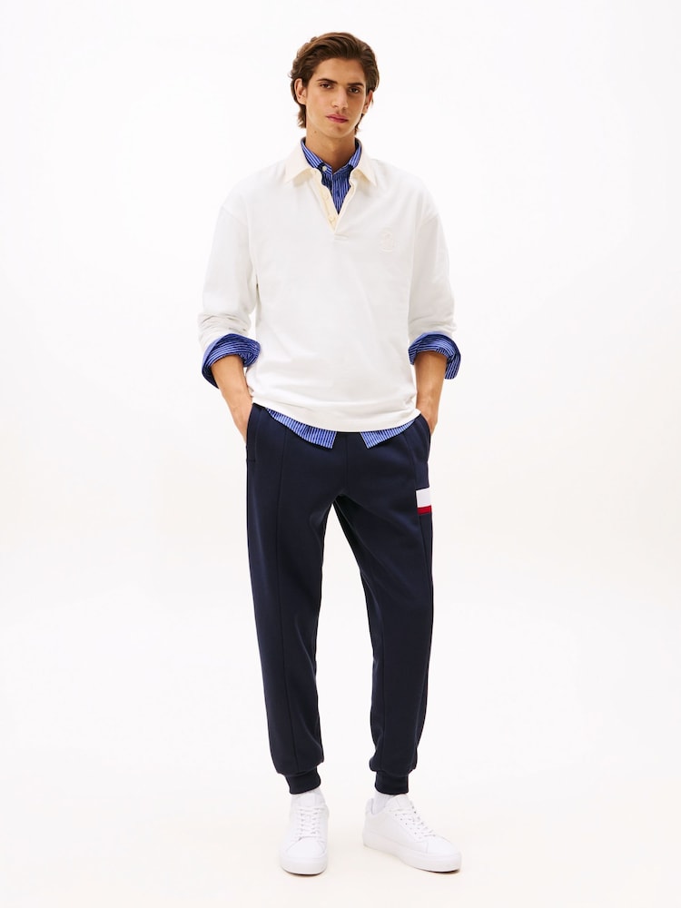 Tommy Hilfiger Blue Colour-Blocked Fleece Cuffed Joggers - Image 2 of 4 Tommy Hilfiger Blue Colour-Blocked Fleece Cuffed Joggers - Image 2 of 4