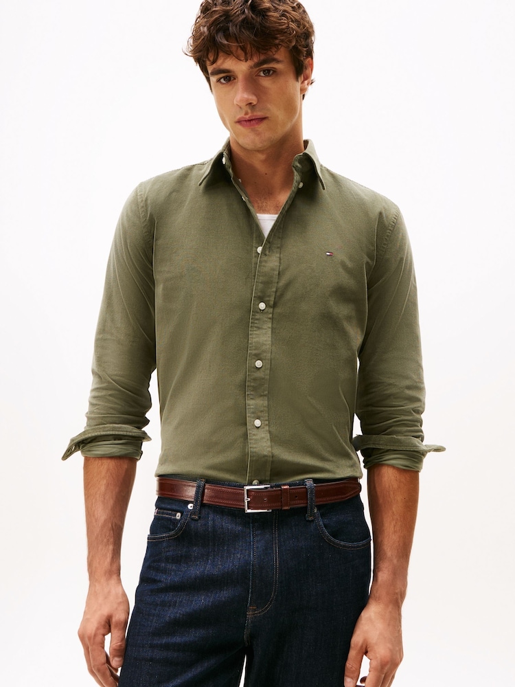 Tommy Hilfiger Green Regular Fit Flag Embroidery Corduroy Shirt - Image 1 of 5 Tommy Hilfiger Green Regular Fit Flag Embroidery Corduroy Shirt - Image 1 of 5