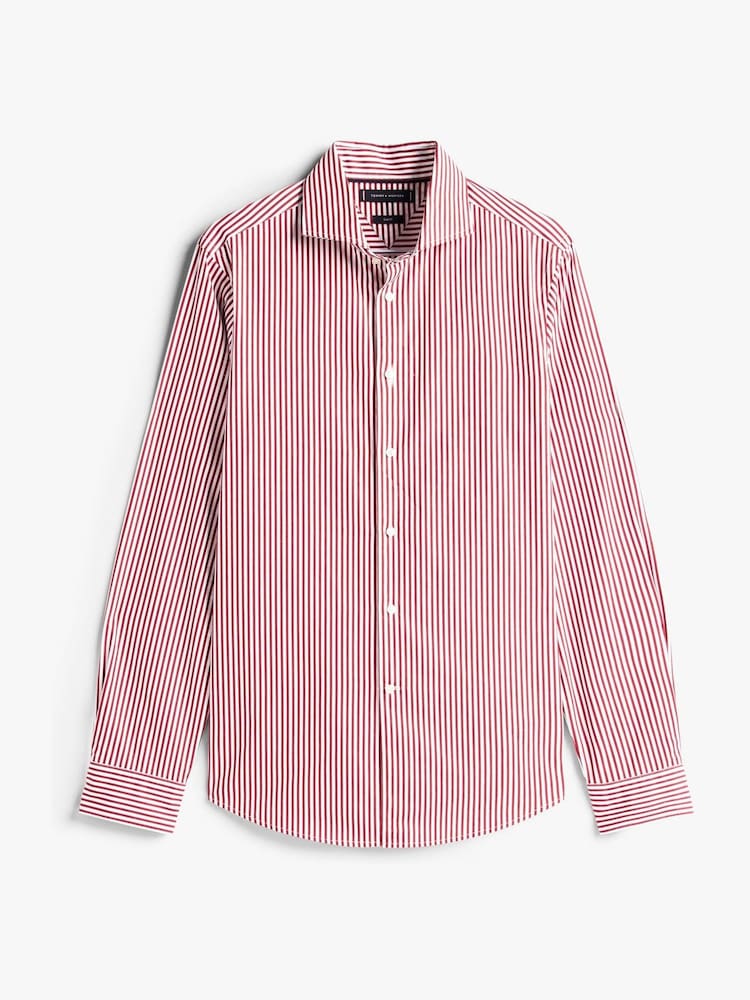 Tommy Hilfiger Red Smart Casual Slim Fit Stripe Poplin Shirt - Image 5 of 5 Tommy Hilfiger Red Smart Casual Slim Fit Stripe Poplin Shirt - Image 5 of 5