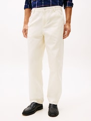 Tommy Hilfiger White Straight Washed Canvas Carpenter Trousers - Image 3 of 5