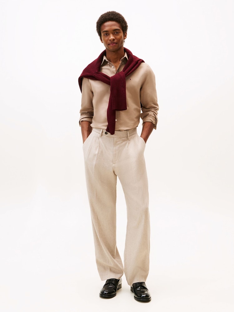 Tommy Hilfiger Brown Regular Fit Flag Embroidery Oxford Shirt - Image 2 of 5 Tommy Hilfiger Brown Regular Fit Flag Embroidery Oxford Shirt - Image 2 of 5