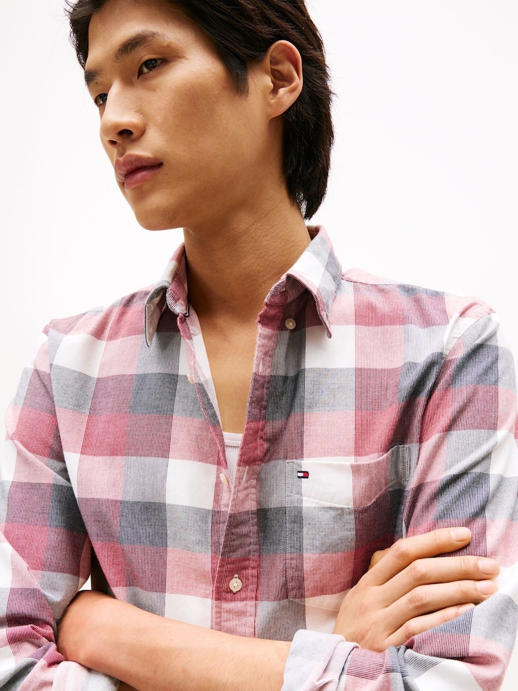 Tommy Hilfiger Red Regular Fit Corduroy Check Shirt - Image 2 of 5 Tommy Hilfiger Red Regular Fit Corduroy Check Shirt - Image 2 of 5