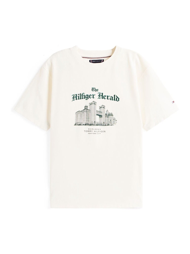 Tommy Hilfiger Cream Graphic Relaxed Crew Neck T-Shirt - Image 5 of 5 Tommy Hilfiger Cream Graphic Relaxed Crew Neck T-Shirt - Image 5 of 5